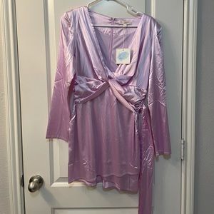 Satin Plunge Neck Lavender party dress